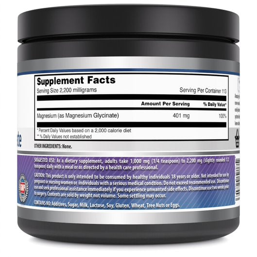 Magnesium Glycinate Powder 250g 113srvgs Amazing Muscle