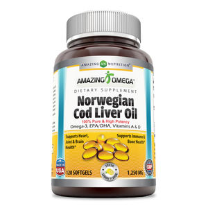 Amazing Omega Norwegian Cod Liver Oil | 1250mg 120srvgs, Lemon