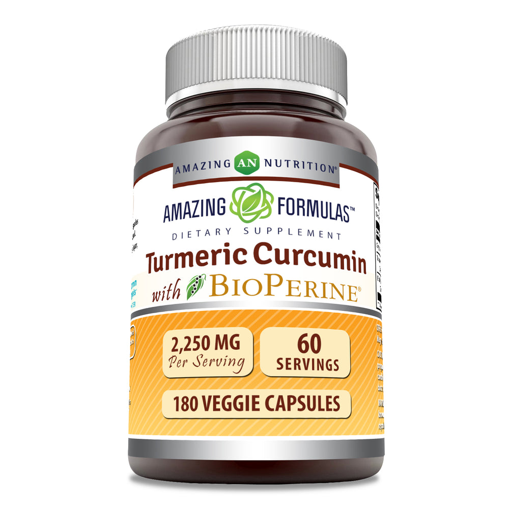 Amazing Formulas Turmeric Curcumin BioPerine 2250 Mg Per Serving 180 Veggie Capsules