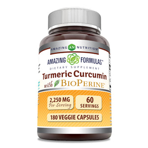 Amazing Formulas Turmeric Curcumin BioPerine 2250 Mg Per Serving 180 Veggie Capsules