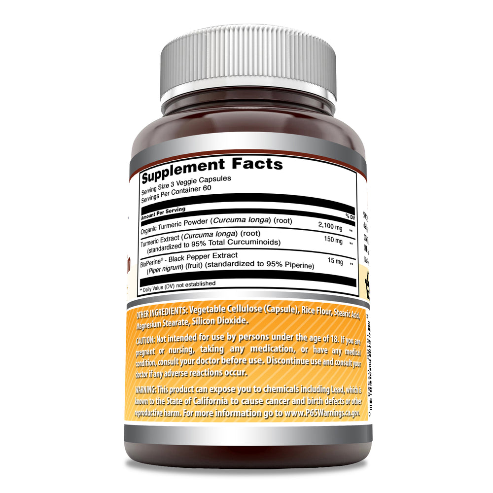 Amazing Formulas Turmeric Curcumin BioPerine 2250 Mg Per Serving 180 Veggie Capsules