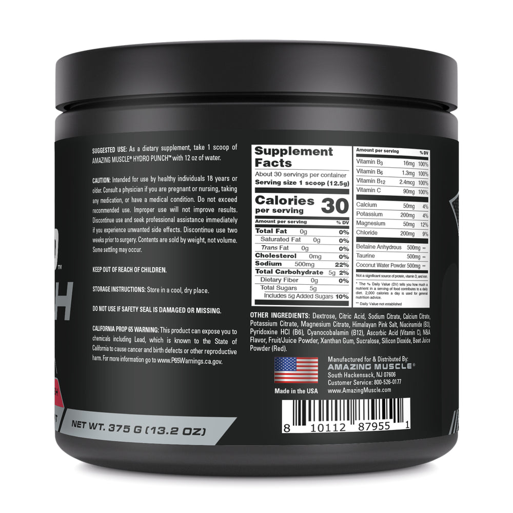 Amazing Muscle Hydro Punch | Hydration + Electrolyte Blend | 375 Grams | 30 Servings