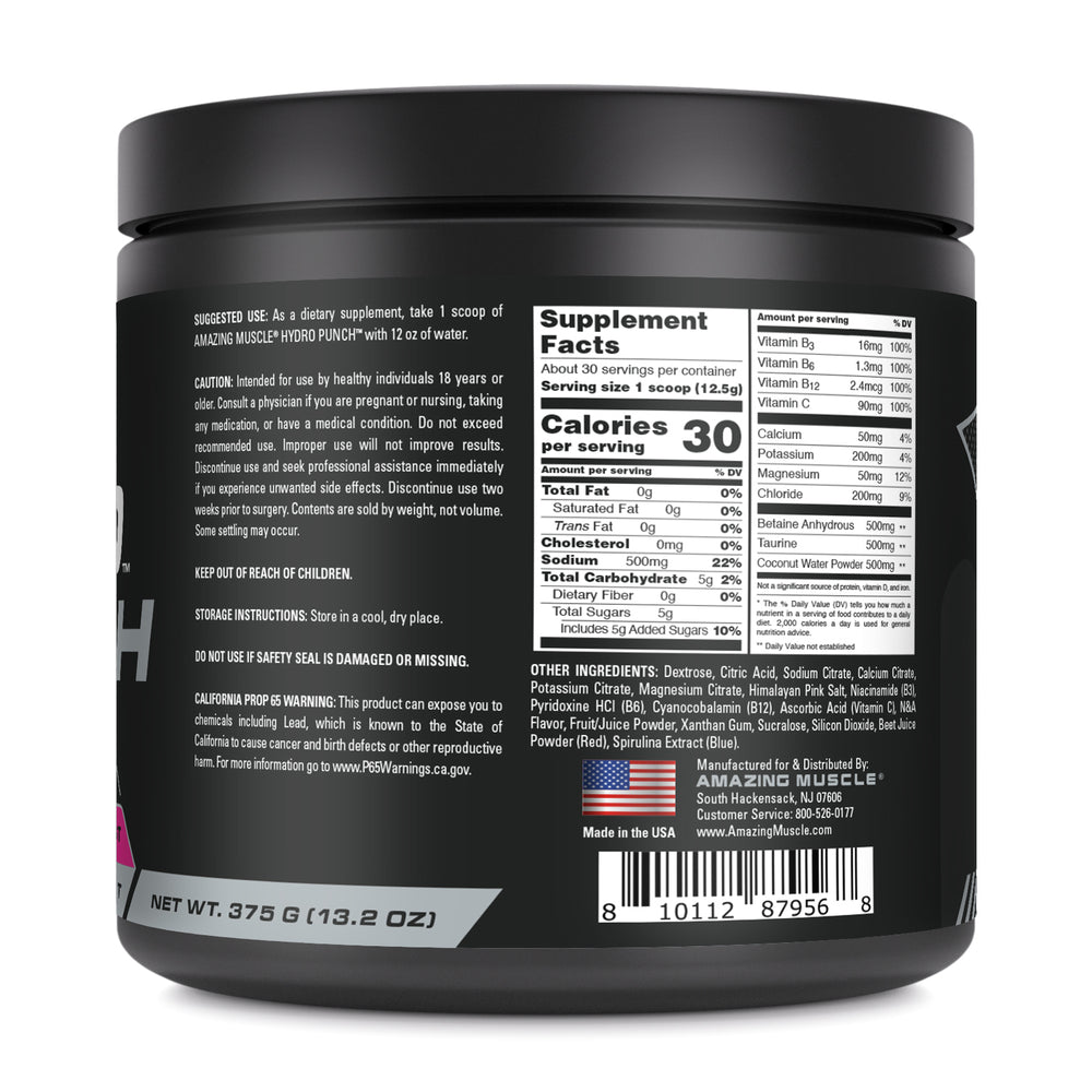 Amazing Muscle Hydro Punch | Hydration + Electrolyte Blend | 375 Grams | 30 Servings