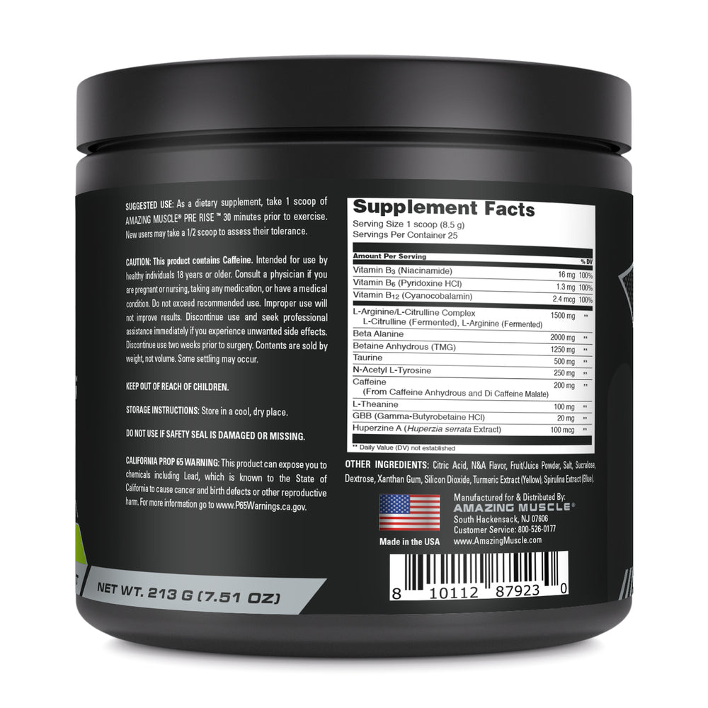 Amazing Muscle Pre Rise Pre-Workout Powder with Caffeine & Beta-Alanine for Men & Women | 25 Servings