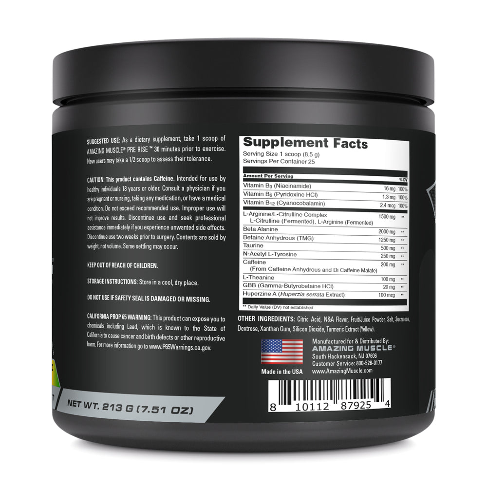 Amazing Muscle Pre Rise Pre-Workout Powder with Caffeine & Beta-Alanine for Men & Women | 25 Servings