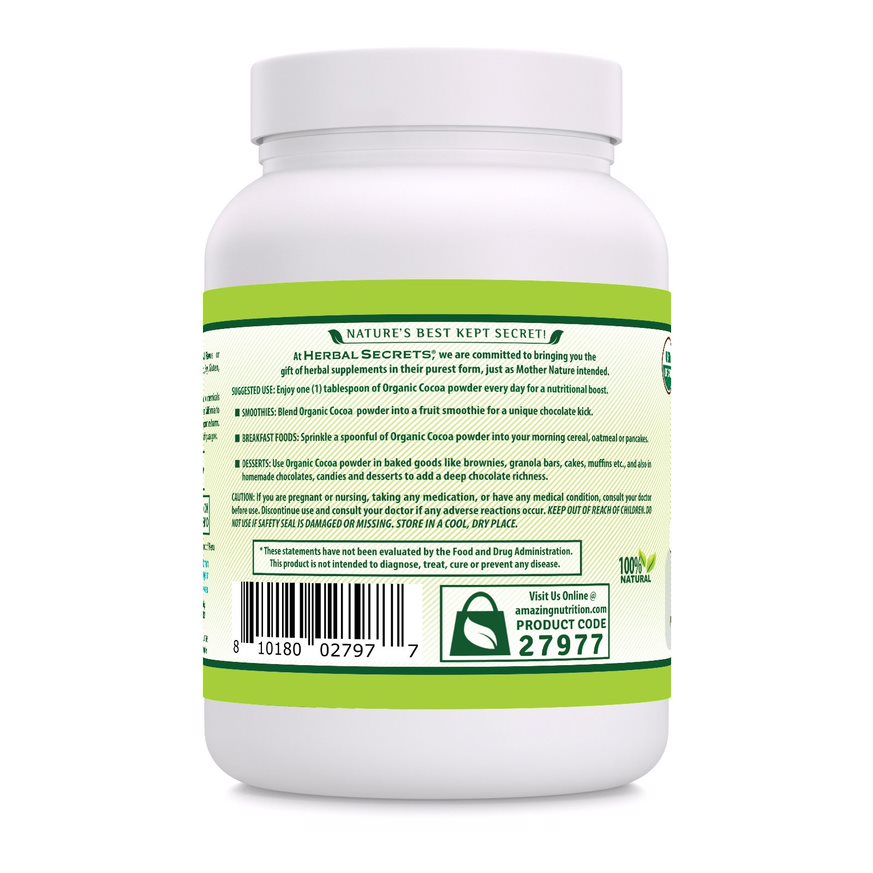 Herbal Secrets Organic Cocoa Powder | 16 Oz