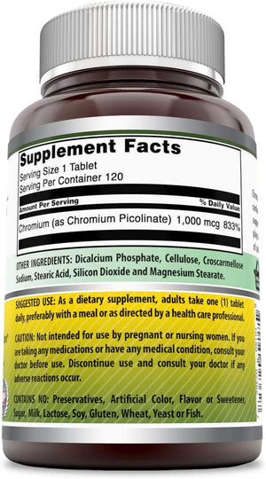 Amazing Formulas Chromium Picolinate Supplement 1000 mcg 120 Tablets