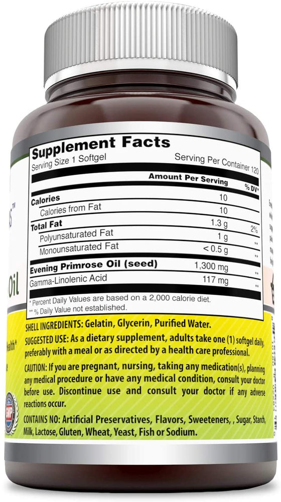 Amazing Formulas Evening Primrose Oil Dietary Supplement 1300 Mg 120 Softgel