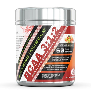 Amazing Muscle BCAA - 3:1:2 Branched Chain Amino Acid 0.94 lbs. - Approx. 60 servings (Fruit Punch)