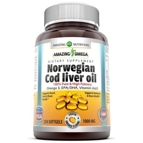 Amazing Omega Norwegian Cod Liver Oil | 1000mg 250srvgs, Orange
