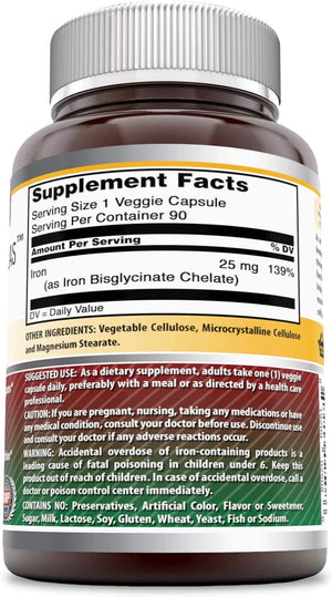 Amazing Formulas Iron as Iron Bisglycinate 25 Mg 90 Veggie Capsules