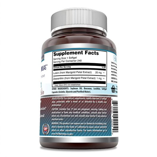 Amazing Formulas Lutein 20 mg with Zeaxanthin 800 mcg  240 Softgels