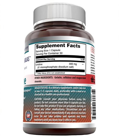Amazing Formulas Uridine Dietary Supplement 300 Milligrams 50 Capsules