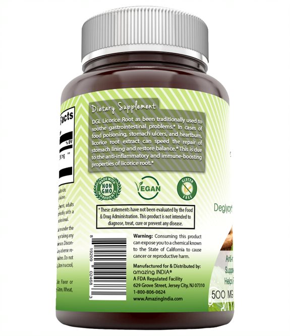 Amazing India DGL 500 mg 60 Vegetarian Capsules