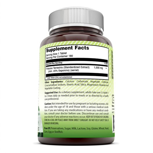 Amazing India Tribulus Extract Dietary Supplement 1000 MG 180 Tablets