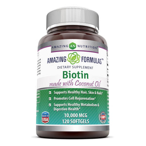 Amazing Formulas Biotin Made with Coconut Oil Dietary Supplement 10,000mcg 120 Softgels