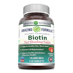 
                
                    Load image into Gallery viewer, Amazing Formulas Biotin Fast Dissolving 10000MCG 120 Tablets Strawberry Flavor
                
            