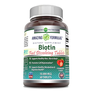 
                
                    Load image into Gallery viewer, Amazing Formulas Biotin Fast Dissolving 10000 MCG 60 Tablets Strawberry Flavor
                
            