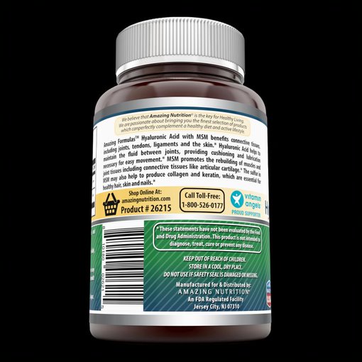 Amazing Formulas Hyaluronic Acid & MSM Dietary Supplement 500 mg 120 Capsules