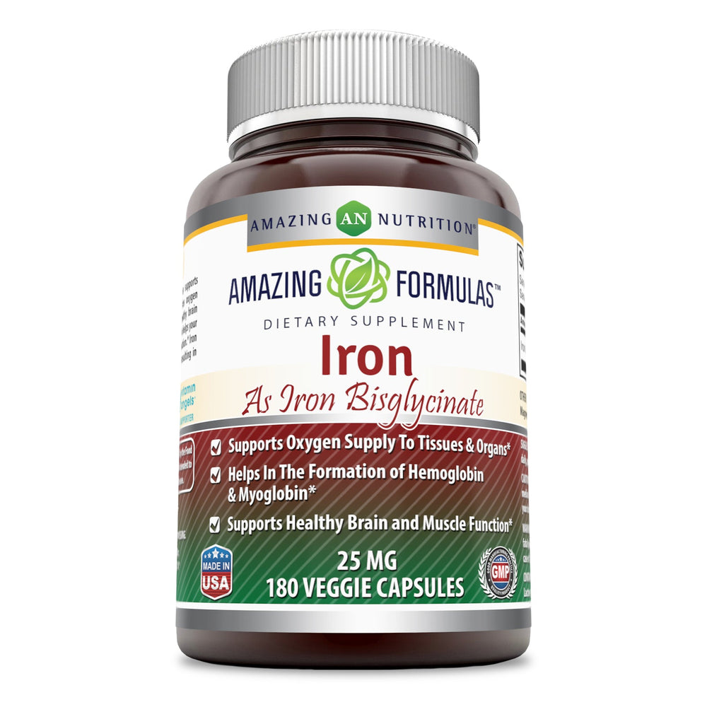 
                
                    Load image into Gallery viewer, Amazing Formulas Iron as Iron Bisglycinate 25 Mg 180 Veggie Capsules
                
            