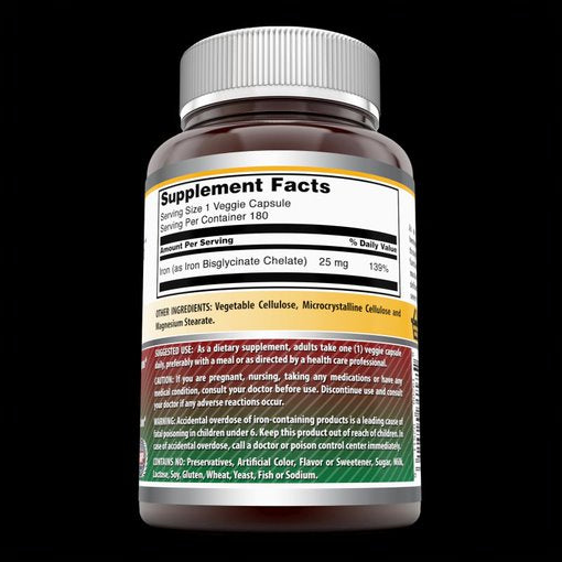 Amazing Formulas Iron as Iron Bisglycinate 25 Mg 180 Veggie Capsules