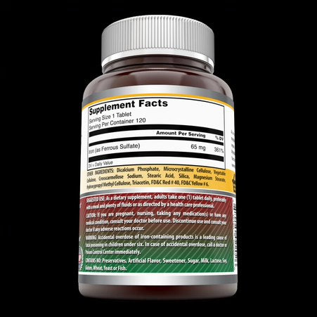 Amazing Formulas Iron as Ferrous Sulfate 65 Mg 120 Tablets