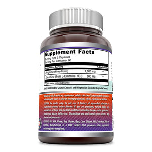 Amazing Formulas L-Arginine/L-Ornithine 1500 Mg Per Serving, 120 Capsules