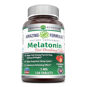
                
                    Load image into Gallery viewer, Amazing Formulas Melatonin Quick Dissolve 5 Mg 120 Tablets - Strawberry Flavour
                
            