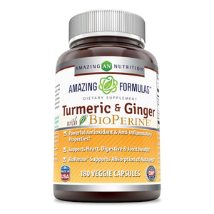 Amazing Formulas Turmeric Curcumin & Ginger with BioPerine-1500 Mg Per Serving 180 Veggie Capsules