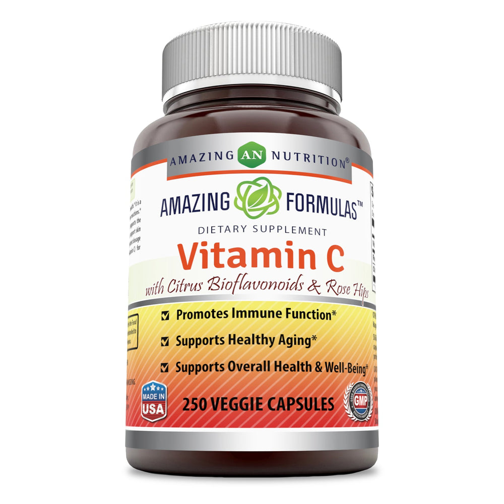 
                
                    Load image into Gallery viewer, Amazing Formulas Vitamin C (Ascorbic Acid) with Rose Hips &amp;amp; Citrus Bioflavonoids - 1000mg 250 Vegetarian Capsules
                
            