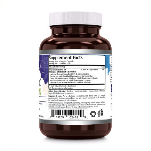 Amazing Flora Probiotic 10 Billion CFU 10 Probiotic Strains 120 Veggie Capsules