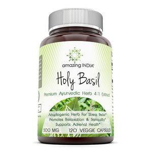 Amazing India Holy Basil Dietary Supplement - 500mg 120 Veggie Capsules