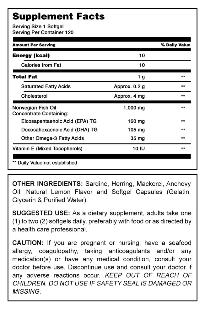 NORWEGIAN Fish Oil Softgels | 1000 Mg |  2 flavors available