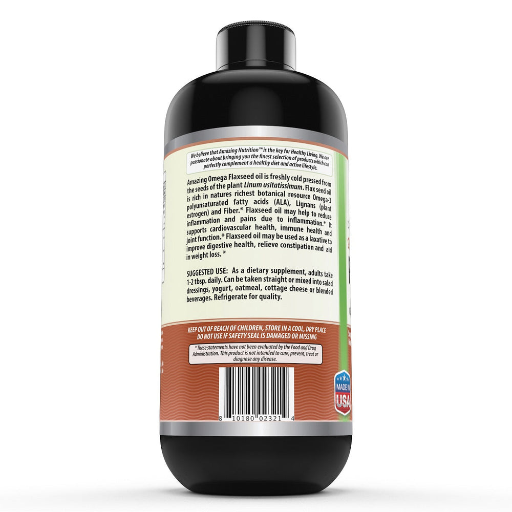 Amazing Omega Flaxseed Oil Dietary Supplement 16 Fl Oz