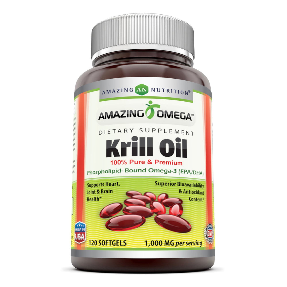 
                
                    Load image into Gallery viewer, Amazing Omega Krill Oil with Omega 3s EPA, DHA  1000mg per Serving, 120 softgels
                
            