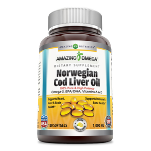 Amazing Omega Norwegian Cod Liver Oil Lemon Flavor 1000 Mg 120 Softgels