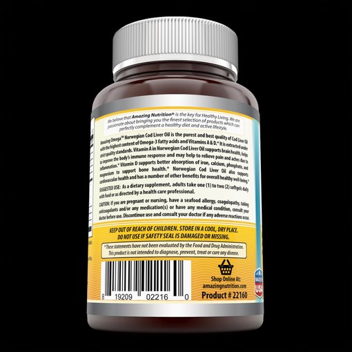 Amazing Omega Norwegian Cod Liver Oil 1000 mg, 120 Softgels (Fresh Orange Flavor)