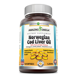 
                
                    Load image into Gallery viewer, Amazing Omega Norwegian Cod Liver Oil 1250mg 120 Softgels -Orange Flavor
                
            