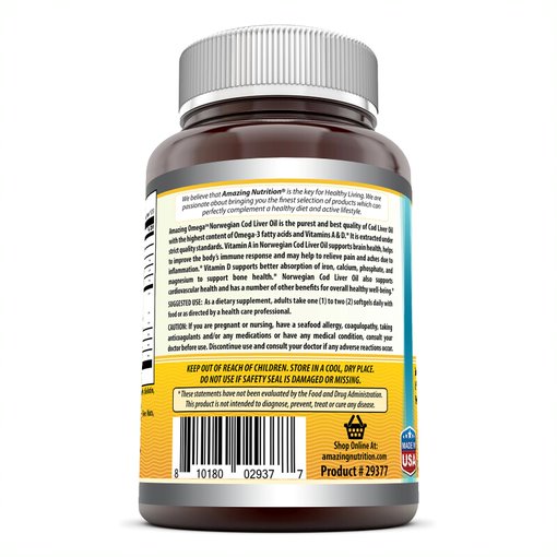 Amazing Omega Norwegian Cod Liver Oil | 1250mg 120srvgs, Lemon
