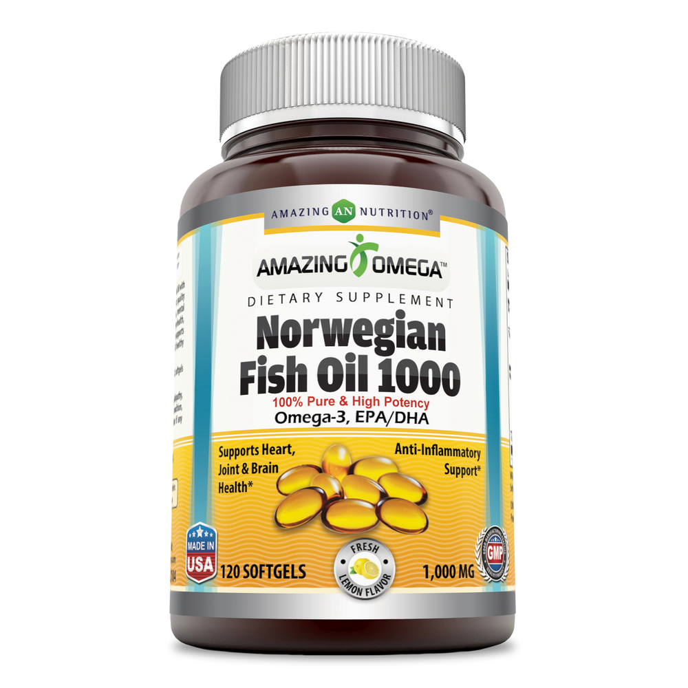 Amazing Omega Norwegian Fish Oil | 1000mg 120srvgs, Lemon