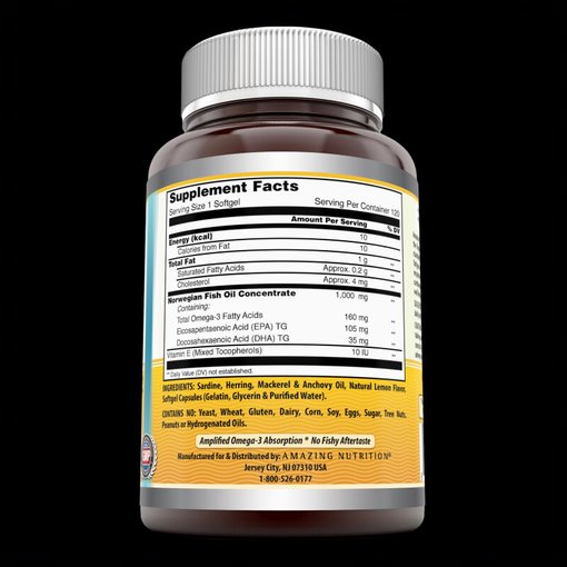 Amazing Omega Norwegian Fish Oil Lemon Flavor 1000 Mg 120 Softgels