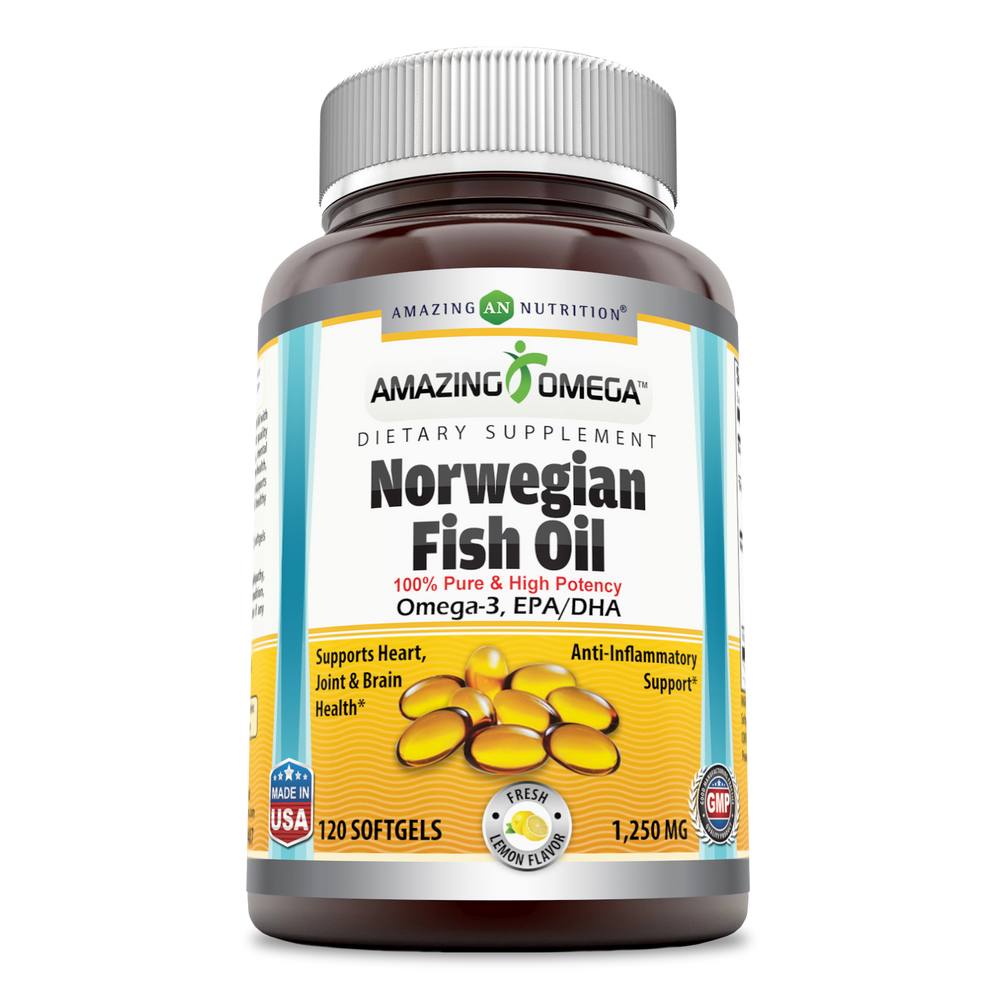 Amazing Omega Norwegian Fish Oil | 1250mg 120srvgs, Lemon