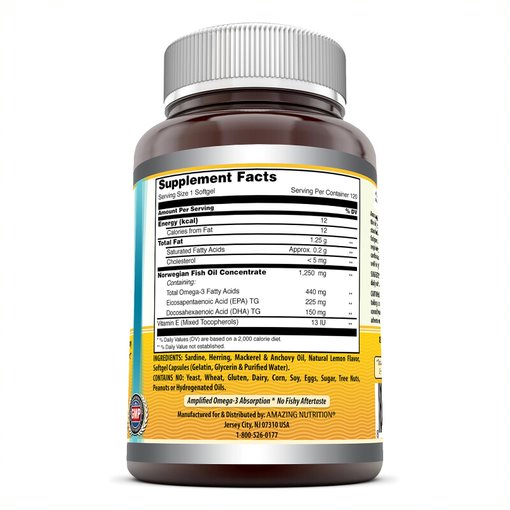 
                
                    Load image into Gallery viewer, Amazing Omega Norwegian Fish Oil 1250mg 120 Softgels (Lemon Flavor)
                
            