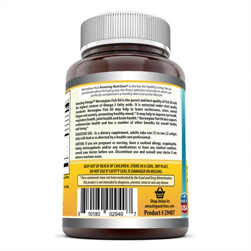 Amazing Omega Norwegian Fish Oil | 1250mg 120srvgs, Lemon