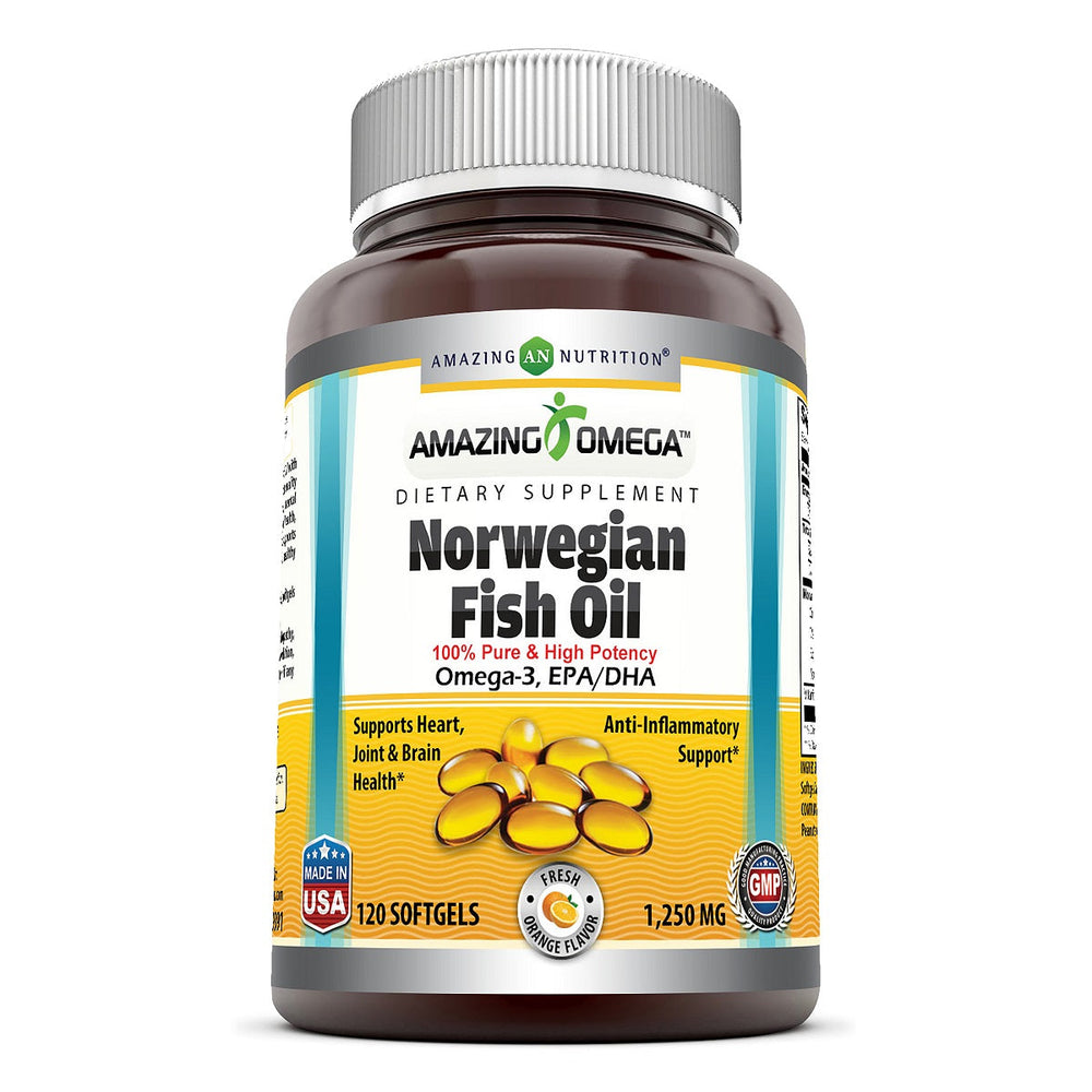 Amazing Omega Norwegian Fish Oil | 1250mg 120srvgs, Orange