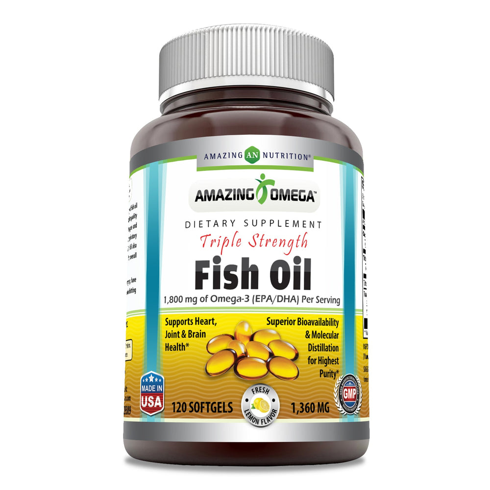 
                
                    Load image into Gallery viewer, Amazing Omega Triple Strength Fish Oil 1360 Mg, Lemon Flavor 120 Softgels
                
            