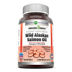 Amazing Omega Wild Alaskan Salmon Oil - 2000 mg of Salmon Oil Per Serving, 180 Softgels