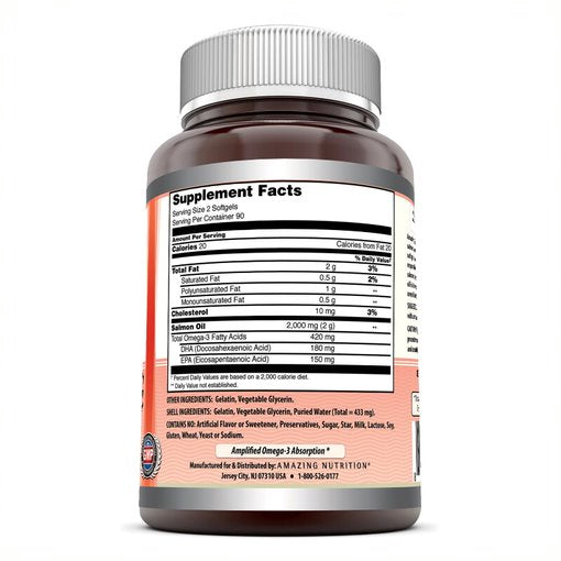 Amazing Omega Wild Alaskan Salmon Oil - 2000 mg of Salmon Oil Per Serving, 180 Softgels