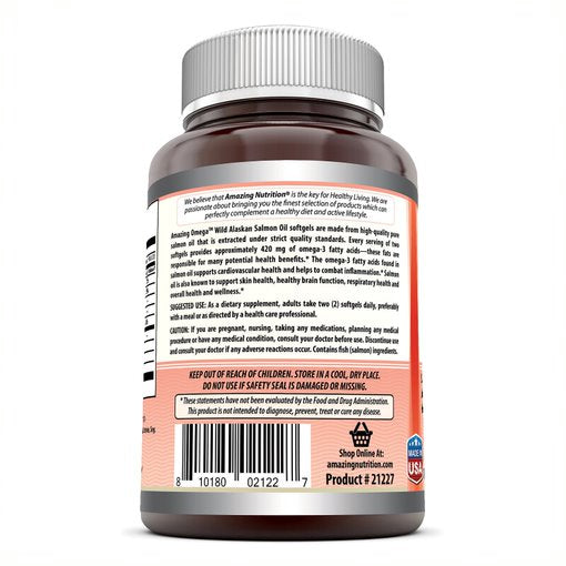 Amazing Omega Wild Alaskan Salmon Oil - 2000 mg of Salmon Oil Per Serving, 180 Softgels