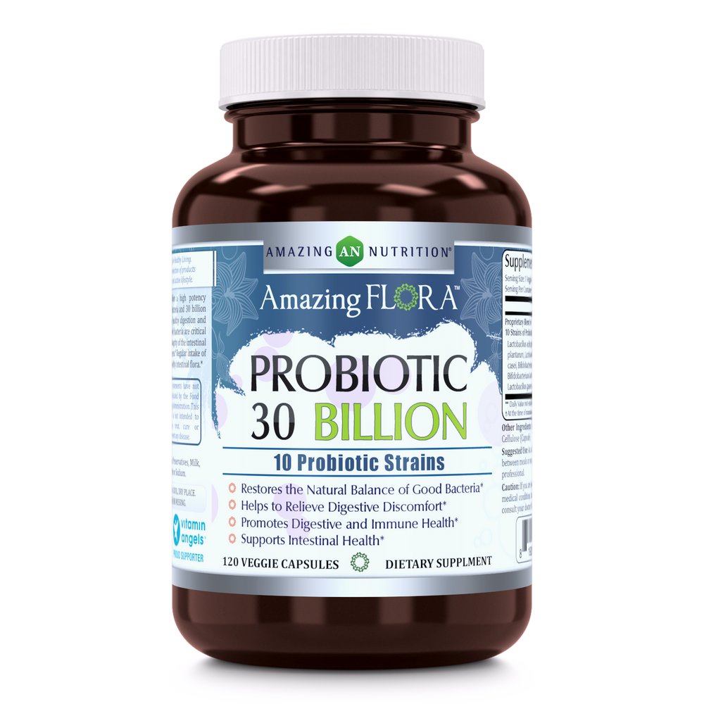 Amazing Flora Probiotic 10 Strains 30 Billion 120 Vegetarian Capsules - Amazing Nutrition